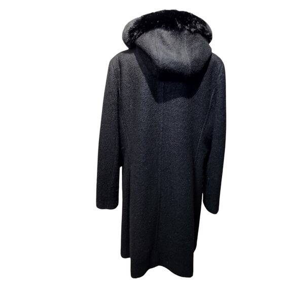 Calvin Klein Women's Black Wool Blend Long Line Coat Removable Faux Fur Hood - Picture 12 of 12